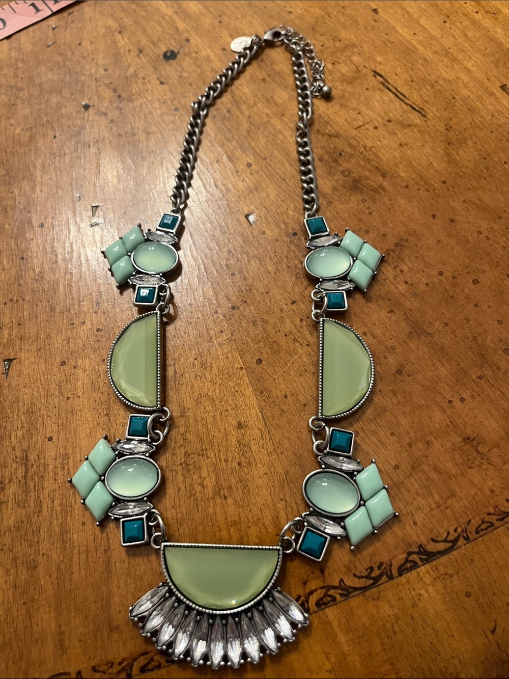 Lia Sophia "Glacial" Antique Silver Tone w/Cut Crystals & Resin Necklace 16-19"